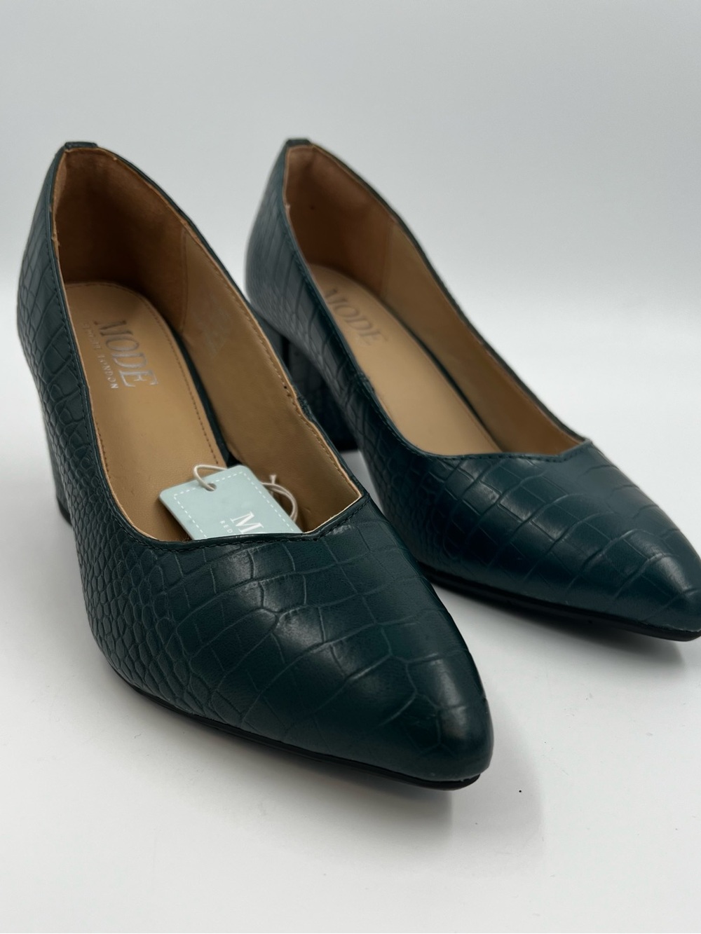 New Mode MRL2048 Emerald Green Faux Croc-Embossed Block Heel Pumps EU36